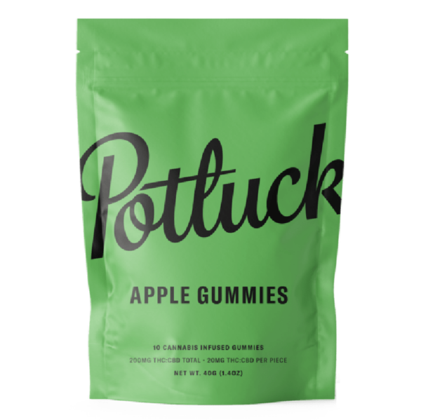 Potluck Extracts – Apple Gummies (1:1) – 100mg THC / 100mg CBD | BC Weed Edible Canada